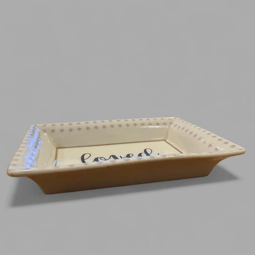 Ceramic Jewelry Trinket Tray - White Black Lavender “Loved” Gifting